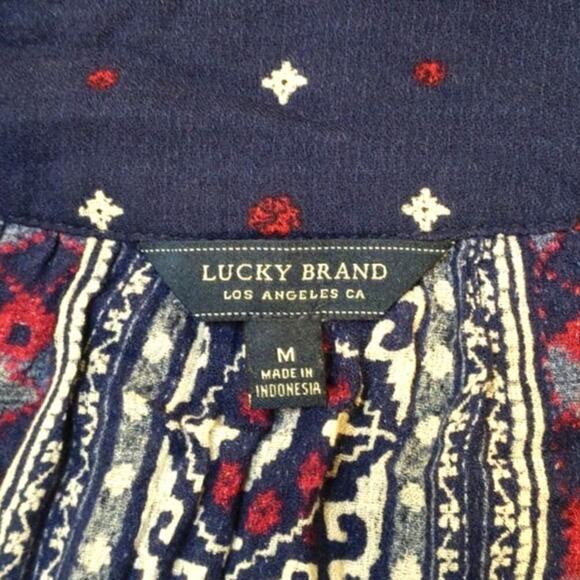 Lucky Brand Boho Flowy Bell Sleeves Top Red White Blue Lightweight Medium - Picture 7 of 9